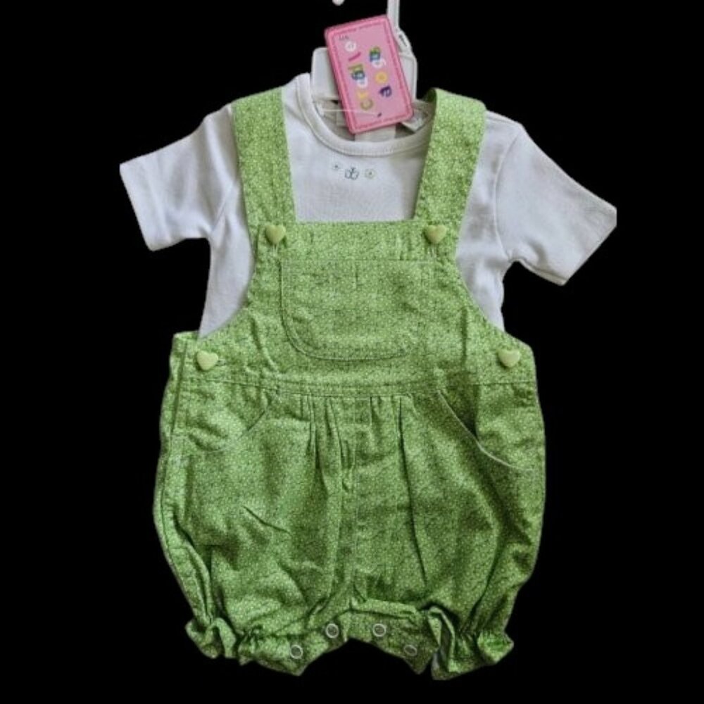 * NWT Green Daisy Print CRADLE TOGS Shortall and Top Set Girls Size 6-9 months